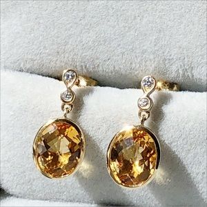 14k yellow gold diamond and pineapple cut citrine earrings